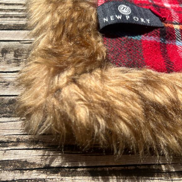 Newport Plaid Flannel Fur Trim Pillow Covers Set of 2 | 19x19 Red Cabin Holiday - Picture 7 of 16